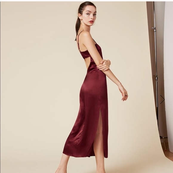 burgundy silk slip dress